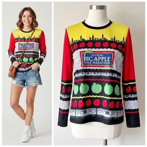 NYC RUNS Big Apple Half Marathon Long Sleeve Graphic Top Sz S Kitsch Dopamine